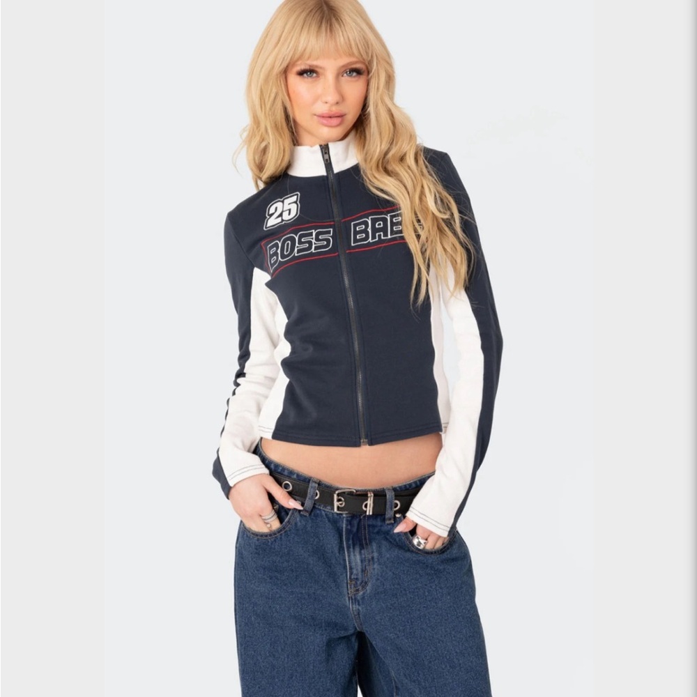Edikted Boss Babe Zip Up Sweatshirt